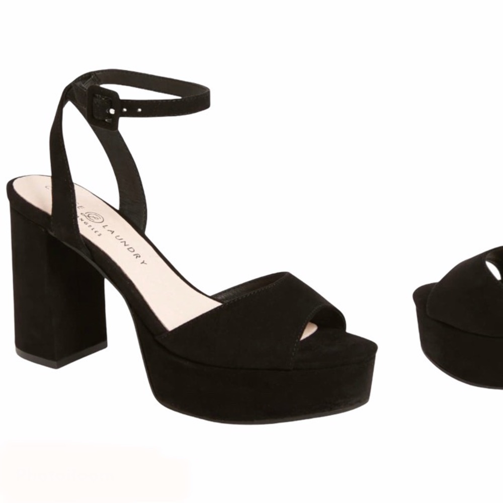 Chinese Laundry Black Suede Platform Block Heel Sandals